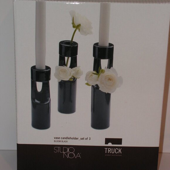 Mikasa Truck Bloom Set of 3 Vases Black Ceramic - Picture 6 of 16
